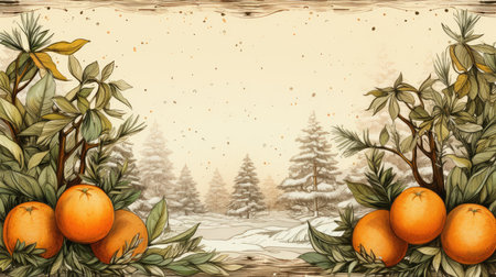 Old fashioned Christmas postcard on vintage parchment grunge texture Vintage Christmas watercolor illustrationの素材