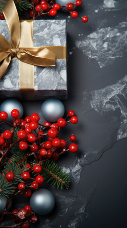 Christmas background fir twigs red berries cones Xmas lights abstract text space gifts texture shine clipartの素材
