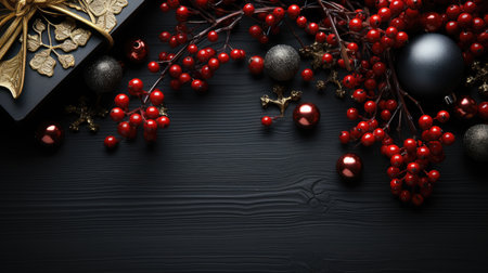 Christmas background fir twigs red berries cones Xmas lights abstract text space gifts texture shine clipartの素材