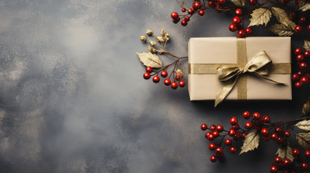 Christmas background fir twigs red berries cones Xmas lights abstract text space gifts texture shine clipartの素材