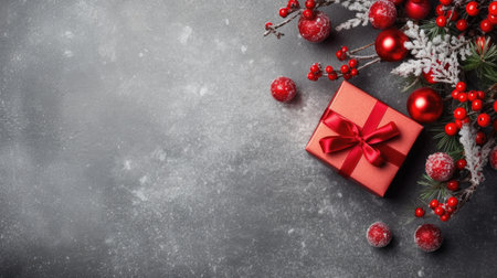 Christmas background fir twigs red berries cones Xmas lights abstract text space gifts texture shine clipartの素材