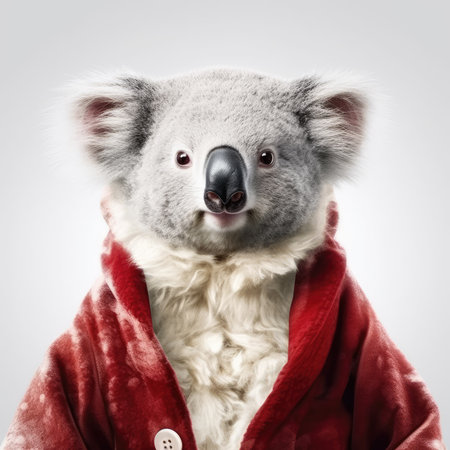 Cute koala red santa hat background snow postcard fluffy animals gift red winter photo wapp art posterの素材