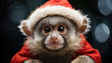 Cute koala red santa hat background snow postcard fluffy animals gift red winter photo wapp art posterの素材