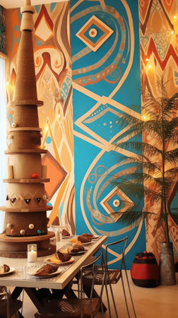 New Year's Photo Zone Wigwam Aboriginal style Christmas tree tamarezes imitation ethnic totems ornamentの素材