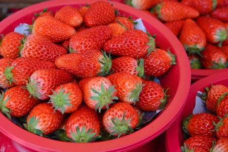 Strawberries in basket,Busan market,Koreaの写真素材