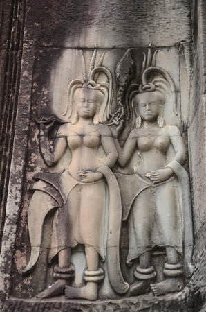 Apsara dancer stone on at Angkor Wat,Siem Reap. Cambodiaの写真素材