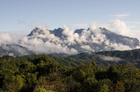 fog and cloud mountain valley landscapeの写真素材