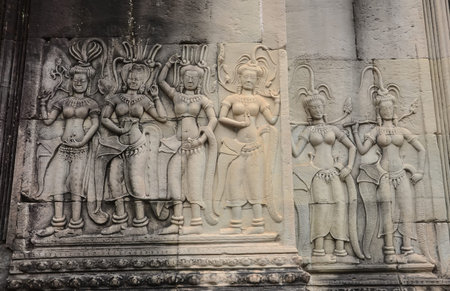 Apsara dancer stone on at Angkor Wat,Siem Reap. Cambodiaの写真素材