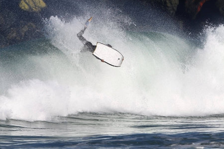 body boarder in action on a powerful wave in Anglet ( france )