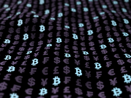 Bitcoin cryptocurrency 3D illustration. Currency canvas. Digital currency symbol. Digital background. Business conceptの写真素材