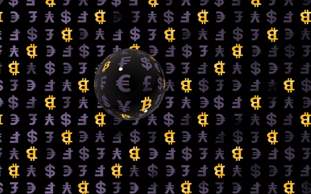 Bitcoin cryptocurrency 3D illustration. Digital currency symbol. Currency bubble on dark background. Digital background. Business conceptの写真素材