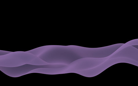 Abstract gray wave. Raster air background. Bright purple ribbon on dark background. Purple scarf....