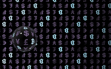 Bitcoin background. Cryptocurrency 3D illustration. Digital currency symbol. Business conceptの写真素材