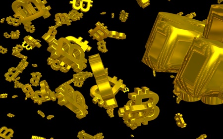 Digital currency symbol Bitcoin. Cryptocurrency graph on virtual screen. Business, Finance and technology concept. 3D illustrationの写真素材