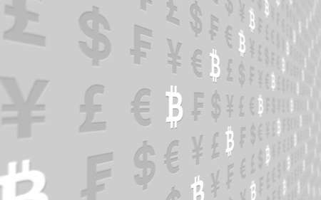 Bitcoin background. Cryptocurrency 3D illustration. Digital currency symbol. Business conceptの写真素材