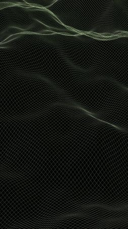 Abstract landscape background. Cyberspace green grid. hi tech network. 3D illustration