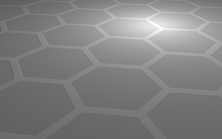 Honeycomb on a gray background. Perspective view on polygon look like honeycomb. Extruded, bump cell. Isometric geometry. 3D illustrationの写真素材