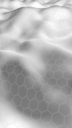 White honeycomb with a gradient color on a light background. Perspective view on polygon look like honeycomb. Wavy surface. Isometric geometry. 3D illustrationの写真素材