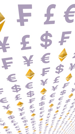 Ethereum classic and currency on a white background. Digital crypto symbol. Business concept. 3D illustrationの写真素材
