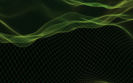 Abstract landscape background. Cyberspace green grid. hi tech network. 3D illustration