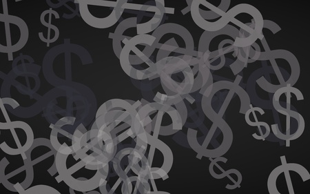 Gray translucent dollar signs on dark background. Gray tones. 3D illustrationの写真素材