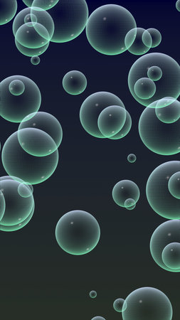 Dark background green mesh bubbles. Wallpaper, texture with bubble. 3D illustration