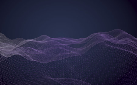 Abstract landscape on a blue background. Cyberspace grid. hi tech network. 3d technology...