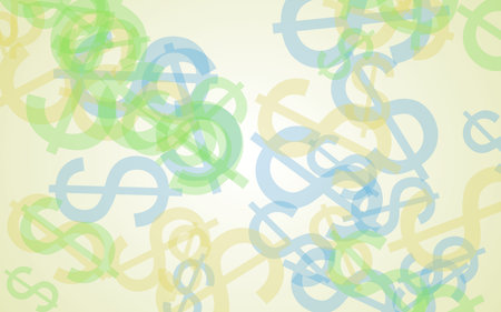 Multicolored translucent dollar signs on white background. 3D illustrationの写真素材