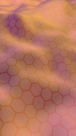 Colorful honeycomb with a gradient color on a light background. Perspective view on polygon look...