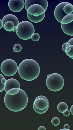 Dark background green mesh bubbles. Wallpaper, texture with bubble. 3D illustration