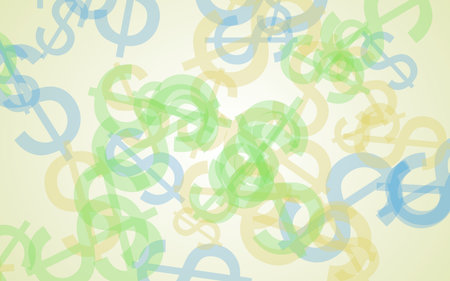 Multicolored translucent dollar signs on white background. 3D illustrationの写真素材