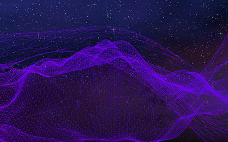 Abstract ultraviolet landscape on a dark background. Ultraviolet cyberspace grid. hi tech network....