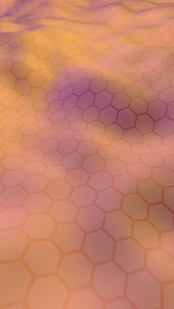 Colorful honeycomb with a gradient color on a light background. Perspective view on polygon look like honeycomb. Wavy surface. Isometric geometry. 3D illustrationの写真素材