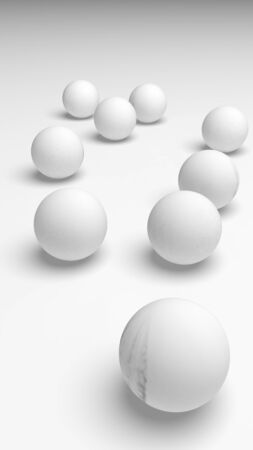 White abstract background. Set of white balls isolated on white backdrop. 3D illustrationの写真素材