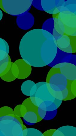 Multicolored translucent circles on a dark background. Green tones. 3D illustrationの写真素材