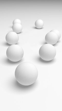 White abstract background. Set of white balls isolated on white backdrop. 3D illustrationの写真素材