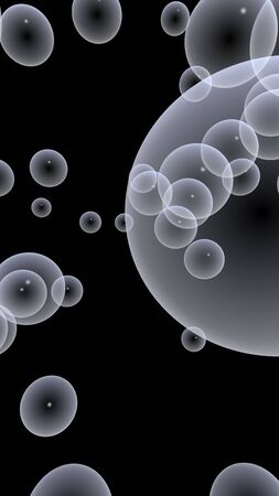 Dark background and light bubbles. Wallpaper, texture with balloons. 3D illustrationの写真素材