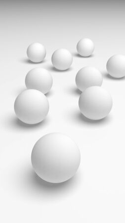White abstract background. Set of white balls isolated on white backdrop. 3D illustrationの写真素材