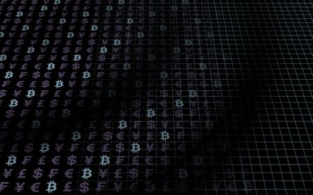 Bitcoin background. crypto currency 3D illustration. Digital currency symbol. Business concept. Mining, development, trade of cryptoの写真素材