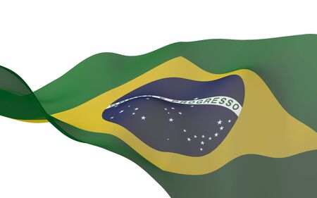 Waving flag of Brazil. Ordem e Progresso. Order and progress. Rio de Janeiro. South America. State symbol. 3d illustrationの写真素材