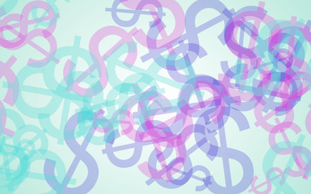 Multicolored translucent dollar signs on white background. Red tones. 3D illustrationの写真素材