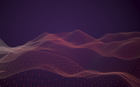 Abstract landscape background. Cyberspace purple grid. hi tech network. 3D illustration