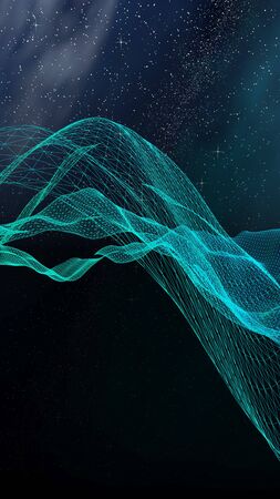 Abstract landscape on a dark background. Cyberspace grid. hi tech network. Outer space. Vertical orientation. Starry outer space texture. 3D illustrationの写真素材