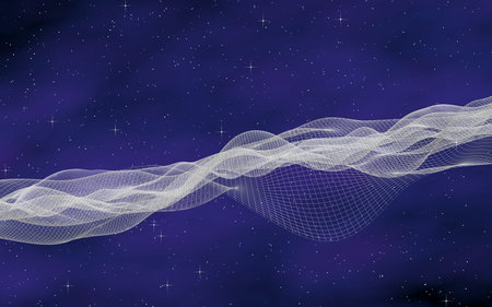 Abstract purple-blue starry background. White cyberspace grid. hi tech network. Outer space. Starry...