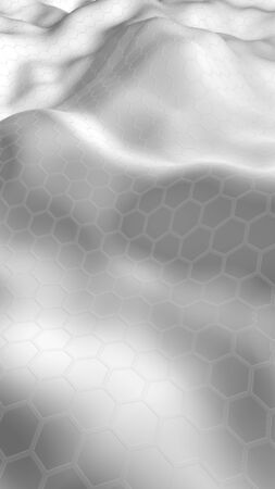 White honeycomb with a gradient color on a light background. Perspective view on polygon look like honeycomb. Wavy surface. Isometric geometry. 3D illustrationの写真素材