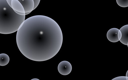Dark background and light bubbles. Wallpaper, texture with balloons. 3D illustration