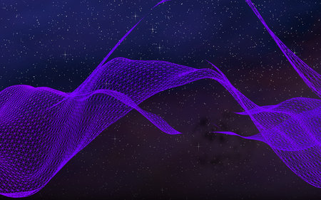 Abstract ultraviolet landscape on a dark background. Purple cyberspace grid. hi tech network. Outer...