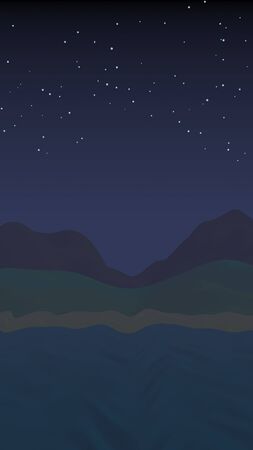 Starry moonless sky. Ocean shore line with waves on a beach. Island beach paradise with waves. Vacation, summer, relaxation. Seascape, seashore. Minimalist landscape, primitivism. 3D illustrationの写真素材