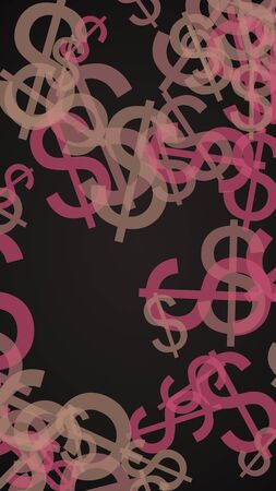 Multicolored translucent dollar signs on dark background. Orange tones. 3D illustrationの写真素材