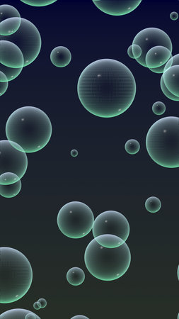 Dark background green mesh bubbles. Wallpaper, texture with bubble. 3D illustration